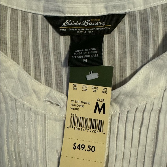 Eddie Bauer pintuck blouse M white NWT - Picture 4 of 5